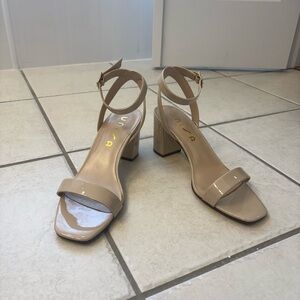 Nude Ankle Strap Block Heel Sandals